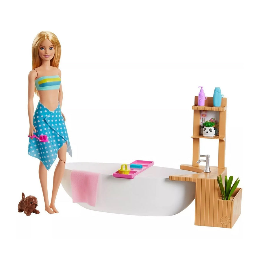 Muñeca Barbie en bañera de burbujas