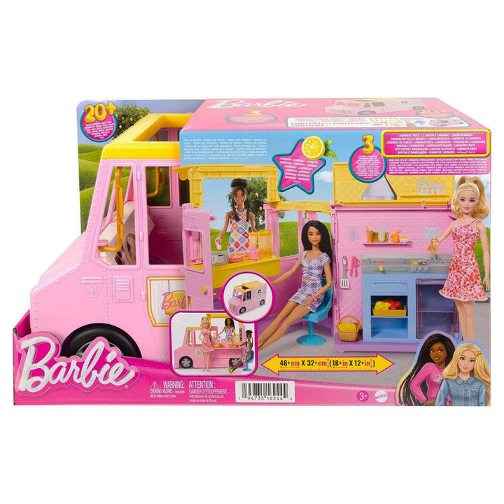 Muñeca Barbie sirviendo limonada en su colorido camión