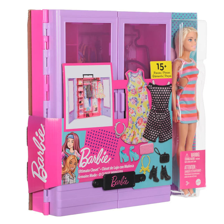Muñeca Barbie con armario rosa y accesorios