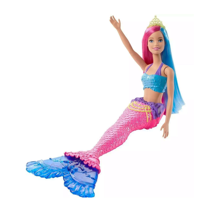 Barbie Sirena Dreamtopia con cola luminosa y cabello arcoíris, perfecta para aventuras acuáticas y juegos de fantasía