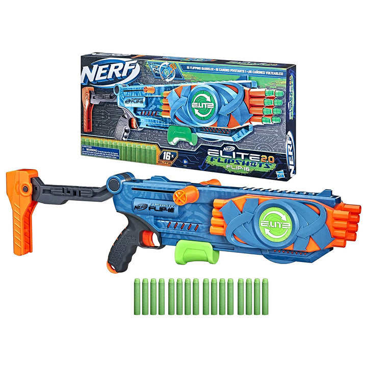 Lanzador Nerf Elite 2.0 Flipshots Flip-16 con 16 dardos, ideal para juegos al aire libre y batallas emocionantes.