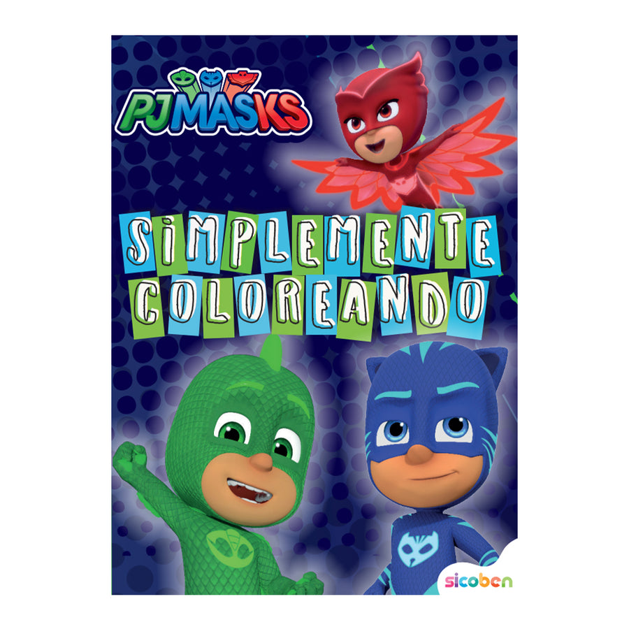 Libro Simplemente Coloreando - PJ Masks. Fomenta la creatividad y habilidades motoras finas en niños con sus héroes favoritos.