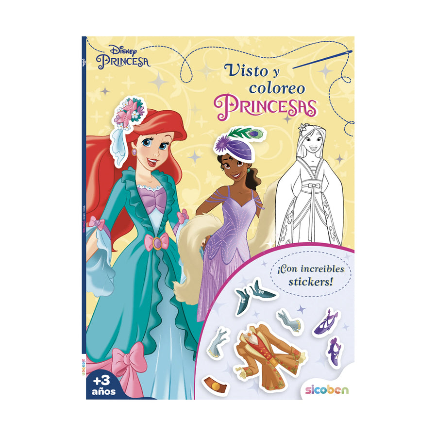 Libro de colorear Visto y Coloreo Princesas Disney, perfecto para estimular la creatividad y diversión de las niñas