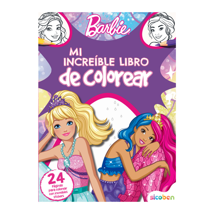 Libro de colorear Barbie para niñas, 24 páginas de actividades creativas y diversión.