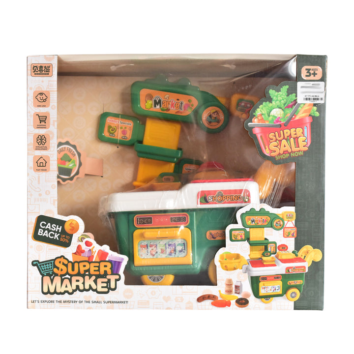 mini mercado de juguete para niños, contiene diferentes accesorios que puedes encontrar en un super mercado, ideal para los amantes a los juegos de rol