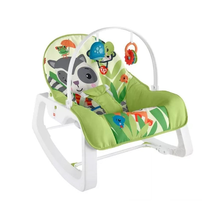 Silla Mecedora Fisher Price con vibraciones calmantes y juguetes, ideal para bebés desde recién nacidos hasta niños pequeños.