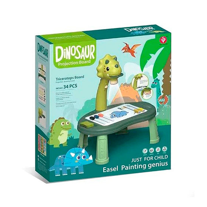 Tablero de dibulo con proyector de dinosaurio, cuenta con 34 piezas, ideal para niños creativos