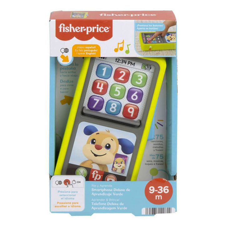 Teléfono Fisher Price, juguete educativo para bebés, con sonidos y colores, ideal para desarrollo sensorial y motor.