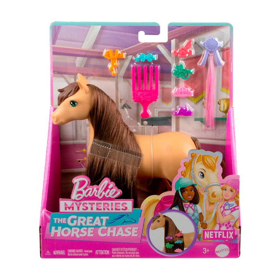 barbie mysteries caballo pony con accesorios, para que peines y adornes a tu gusto su hermosa cabellera. personajes de la serie de netflix