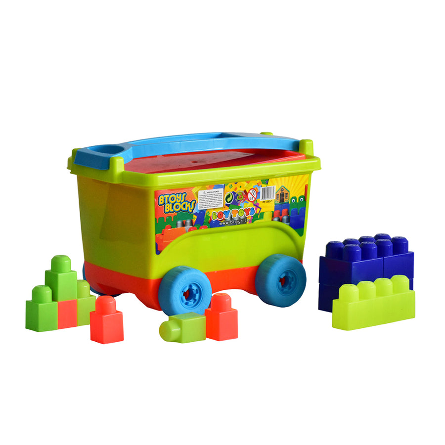 Niños jugando con Vagón Blocks de Boy Toys, un juguete creativo que fomenta la imaginación y el desarrollo cognitivo.