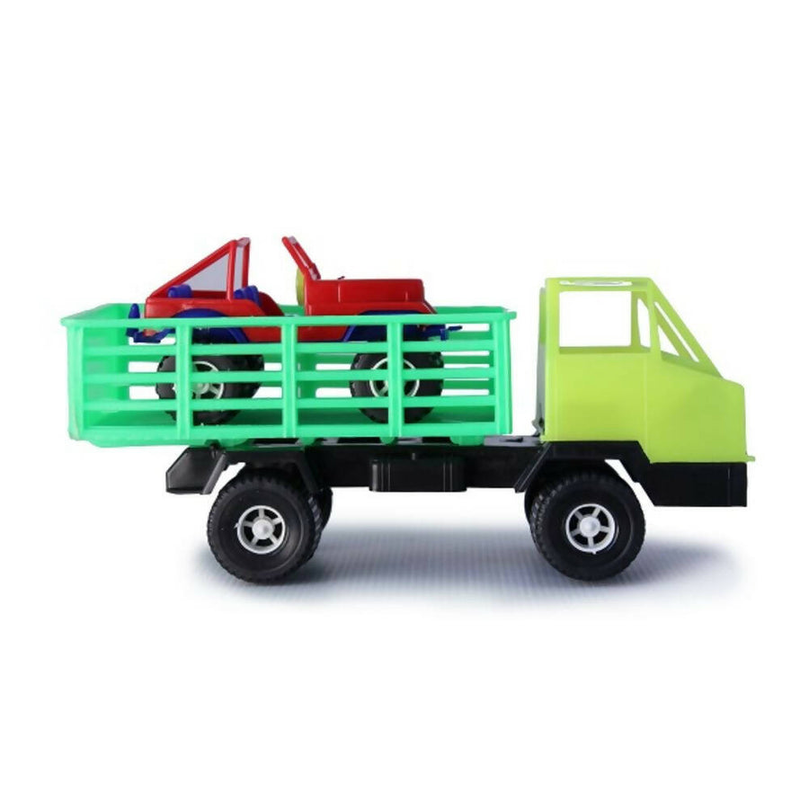 Camión Estaca con Jeep de Boy Toys, juguete ideal para aventuras y desarrollo motor. Perfecto para interiores y exteriores.