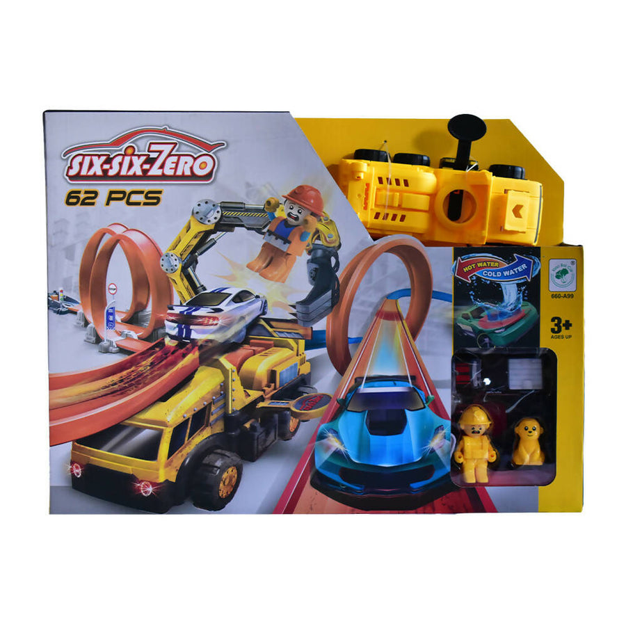 Súper pista lanzador de construcción, juguete emocionante para niños, promueve la creatividad y la diversión en misiones de rescate.